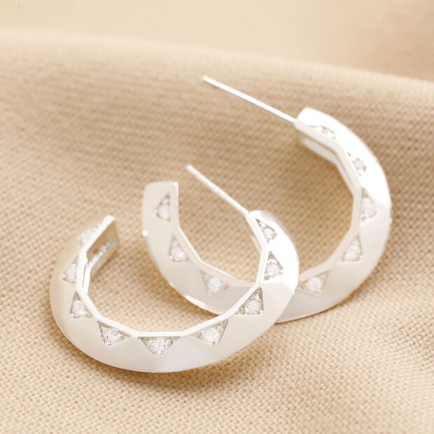 Estella Bartlett Geometric Crystal Hoop Earrings in Silver Estella Bartlett Geometric Crystal Hoop Earrings in Silver