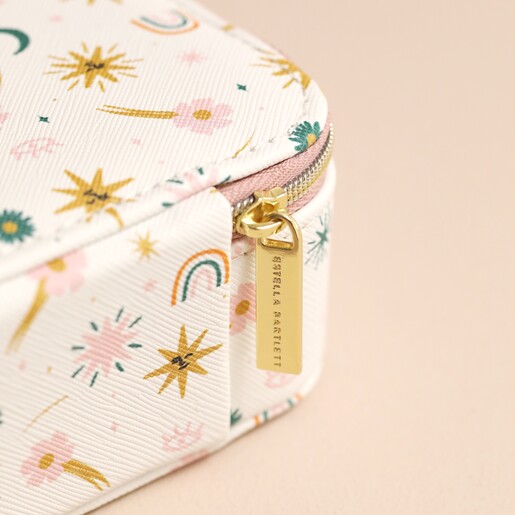 Estella Bartlett X Charly Clements Mini Cream Jewellery Case Close Up of Zipper Tag