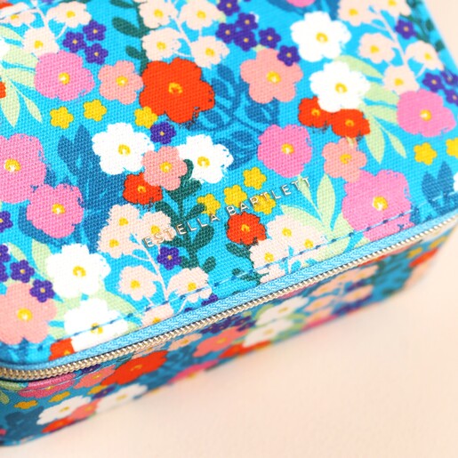 Close up of pattern on lid Estella Bartlett Mini Floral Jewellery Case in Blue