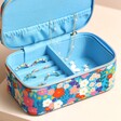 Estella Bartlett Mini Floral Jewellery Case in Blue Staged and filled with Jewellery 