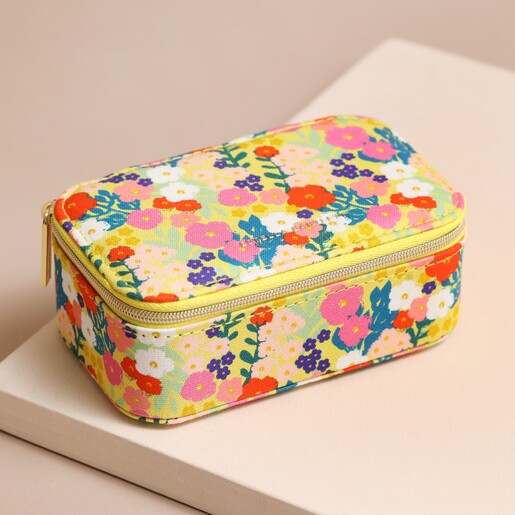 Estella Bartlett Mini Floral Jewellery Case in Yellow on beige background