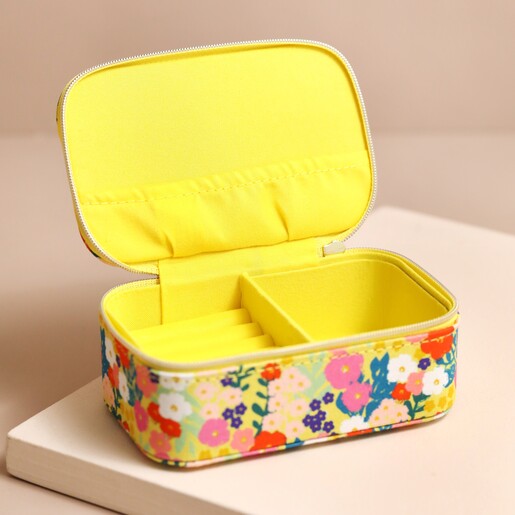Estella Bartlett Mini Floral Jewellery Case in Yellow Open and Empty