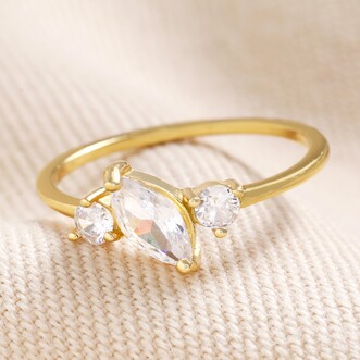 Sterling Silver Clear Crystal Ring in Gold