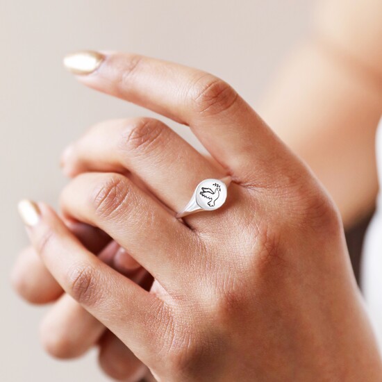 Sterling Silver Dove Embossed Signet Ring - L/XL