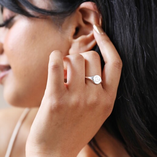Sterling Silver Dove Embossed Signet Ring on Model