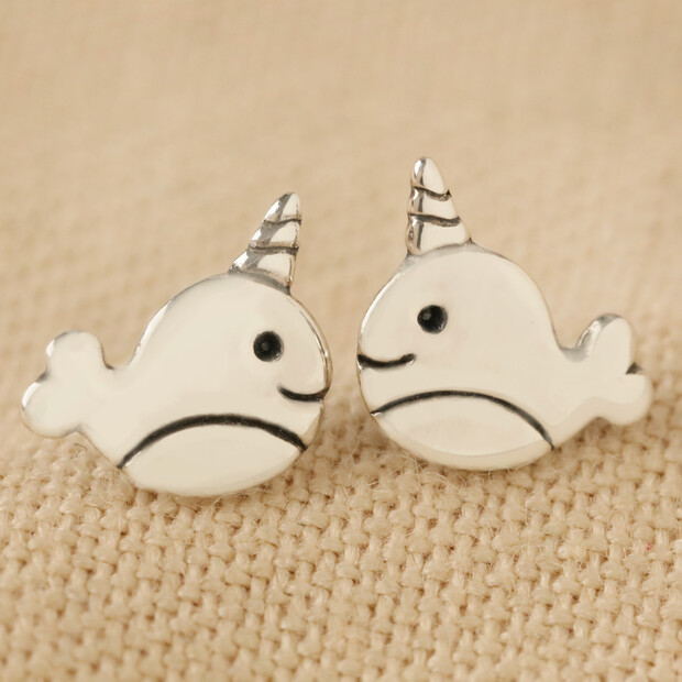 Sterling Silver Narwhal Stud Earrings Sterling Silver Narwhal Stud Earrings