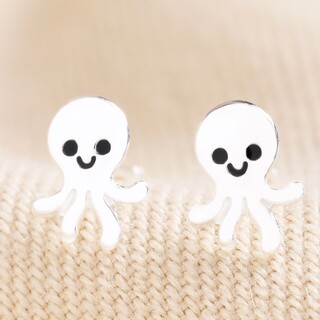 Sterling Silver Octopus Stud Earrings