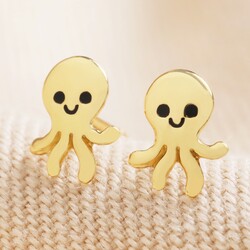 Sterling Silver Octopus Stud Earrings in Gold