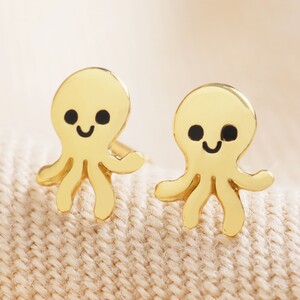 Octopus stud earrings in gold sterling silver