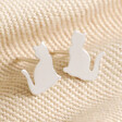 Sterling Silver Shiny Cat Stud Earrings on Neutral Fabric