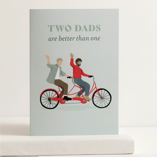 Two Are Better Than One Father's Day Card Standing on Shelf with White Background