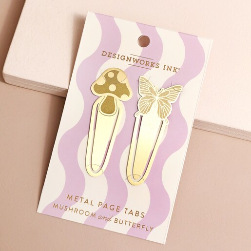 Designworks Ink Garden Metal Bookmarks Duo on Purple Wave Packaging on Neutral Background 