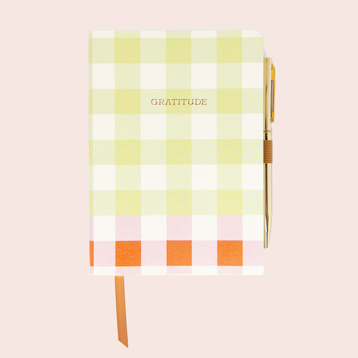 Designworks Ink Gingham Gratitude Journal against pink background