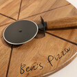 Close Up of Personalisation on Personalised Serving Board & Pizza Cutter Set
