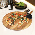 Personalised Serving Board & Pizza Cutter Set With Pizza on Kitchen Worktop