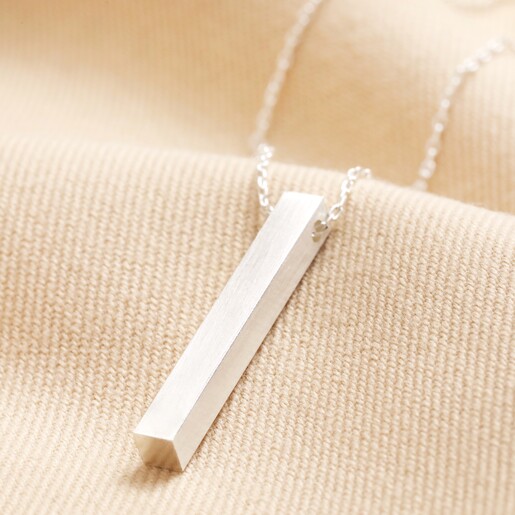 Close up of Bar Pendant Necklace in Silver