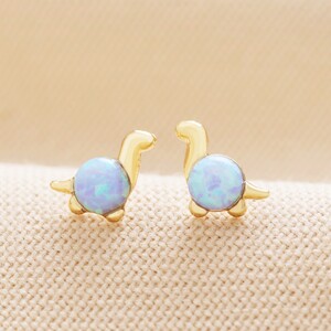 Blue Opal Dinosaur Stud Earrings Gold