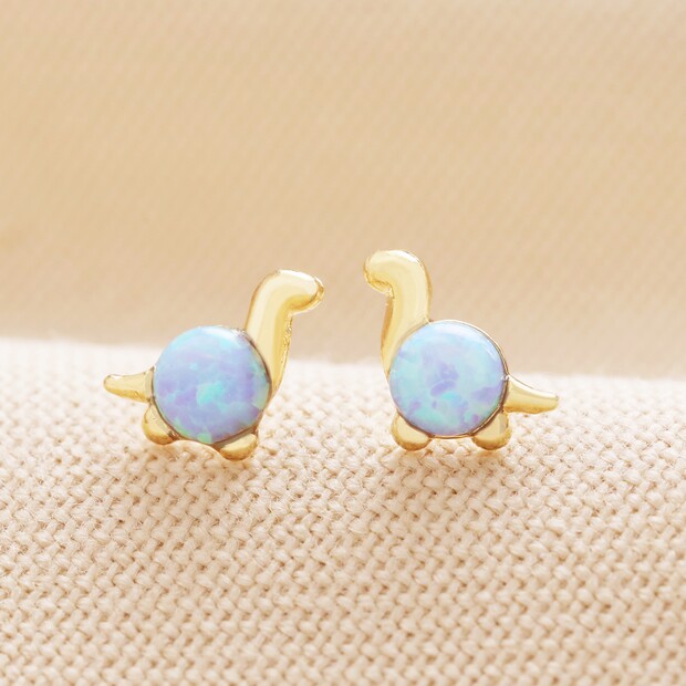 Blue Opal Dinosaur Stud Earrings in Gold Blue Opal Dinosaur Stud Earrings in Gold