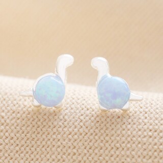 Blue Opal Dinosaur Stud Earrings in Silver