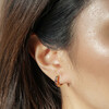 Close Up of Brown Crystal Huggie Hoop Earrings in Gold on Model