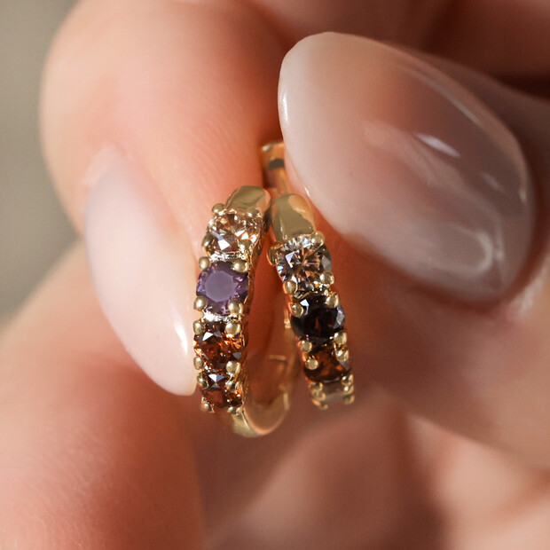 Double Crystal Huggie Hoop Earrings - Crystal