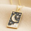 Close Up of Pendant on Crystal Enamel Moon Tarot Card Necklace in Gold