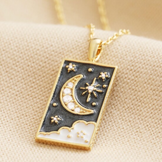 Enamel Moon Tarot Card Necklace