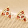 Crystal Pizza Stud Earrings in Gold on Beige Fabric