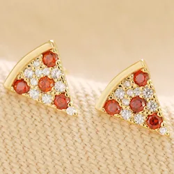 Crystal Pizza Stud Earrings in Gold