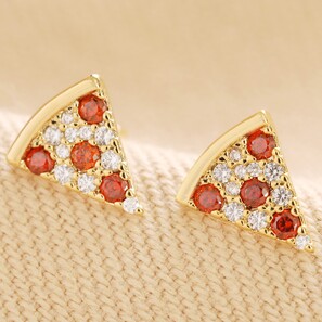 Crystal Pizza Stud Earrings in Gold