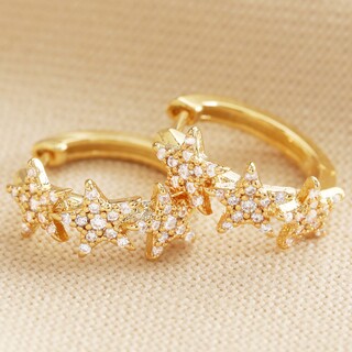 Crystal Triple Star Huggie Hoop Earrings in Gold