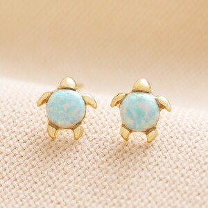 Green Opal Turtle Stud Earrings Gold