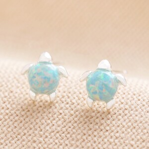 Green Opal Turtle Stud Earrings Silver