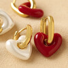 Red Heart Resin Huggie Hoop Earrings in Gold with Other Colour Available in Pearl
