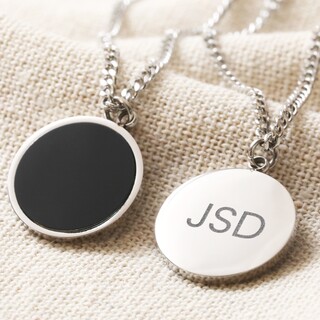Men's Personalised Stainless Steel Black Onyx Stone Pendant Necklace