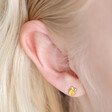 Orange Opal Bee Stud Earrings in Gold on Model