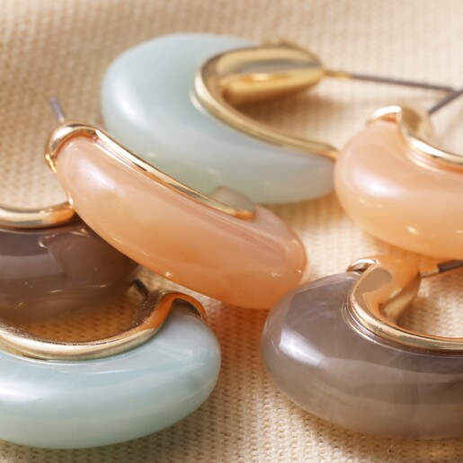 Mint Green Organic Resin Hoop Earrings in Gold with Other Colours Available in Pink and Cocoa