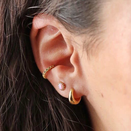 Curated Ear Look Pink Opal Flower Stud Earrings in Gold in Curated Ear on Model
