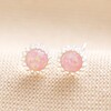 Pink Opal Flower Stud Earrings in Silver on Neutral Coloured Fabric