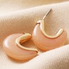 Pink Organic Resin Hoop Earrings in Gold on Beige Fabric