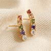 Rainbow Crystal Bar Stud Earrings in Gold on Beige Coloured Material