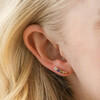 Close Up of Rainbow Crystal Bar Stud Earrings in Gold on Model