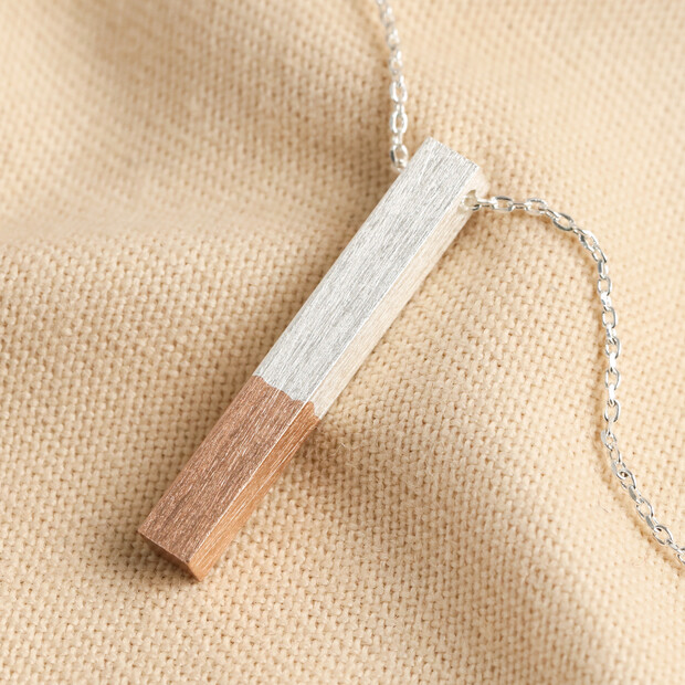 Rose Gold Dipped Bar Pendant Necklace in Silver Rose Gold Dipped Bar Pendant Necklace in Silver