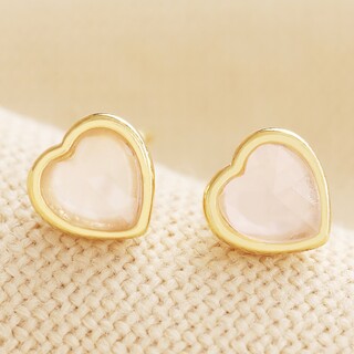 Rose Quartz Heart Stud Earrings in Gold