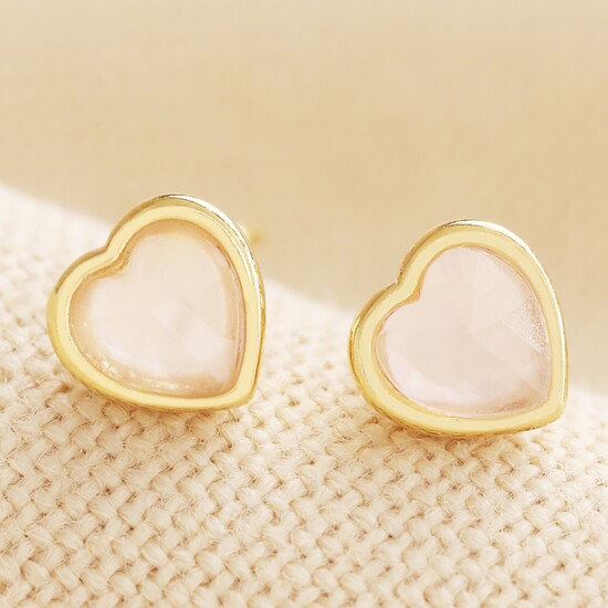 Pink Stone Heart Stud Earrings