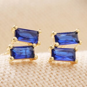 Sapphire Blue Stone Stud Earrings in Gold