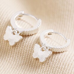 Textured Butterfly Huggie Hoop Earrings in Silver