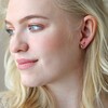 Blonde Model Wearing Triple Crystal Stud Earrings in Gold