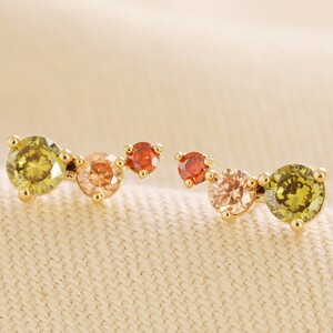 Triple Crystal Stud Earrings in Gold