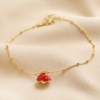 Pearl and Enamel Toadstool Anklet in Gold